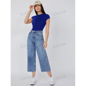 SHEIN BASICS Solid Slim Tee Bodysuit Cap Sleeve