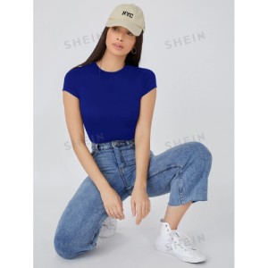 SHEIN BASICS Solid Slim Tee Bodysuit Cap Sleeve