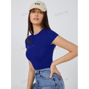 SHEIN BASICS Solid Slim Tee Bodysuit Cap Sleeve