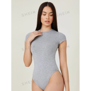 SHEIN BASICS Solid Slim Tee Bodysuit Cap Sleeve