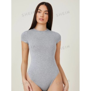 SHEIN BASICS Solid Slim Tee Bodysuit Cap Sleeve