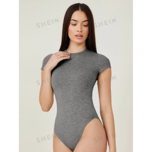 SHEIN BASICS Solid Slim Tee Bodysuit Cap Sleeve