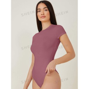 SHEIN BASICS Solid Slim Tee Bodysuit Cap Sleeve