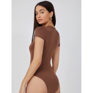 SHEIN BASICS Solid Slim Tee Bodysuit Cap Sleeve