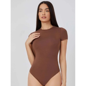 SHEIN BASICS Solid Slim Tee Bodysuit Cap Sleeve