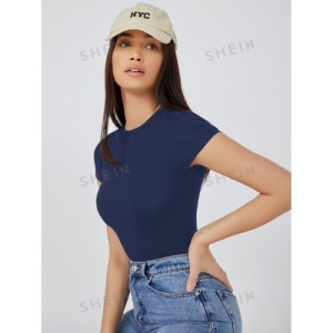 SHEIN BASICS Solid Slim Tee Bodysuit Cap Sleeve