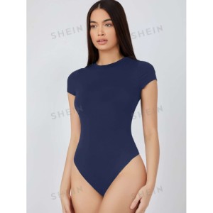 SHEIN BASICS Solid Slim Tee Bodysuit Cap Sleeve