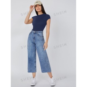 SHEIN BASICS Solid Slim Tee Bodysuit Cap Sleeve