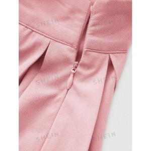 SHEIN MOD Solid Pleated Belted Belt Decoration Short Skirt