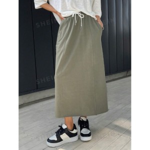 SHEIN DAZY Drawstring Waist Slant Pocket Skirt