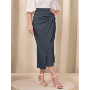 SHEIN Modely Twist Front Wrap Hem Solid Skirt