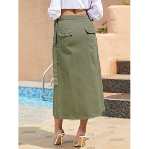 SHEIN Modely Twist Front Wrap Hem Solid Skirt