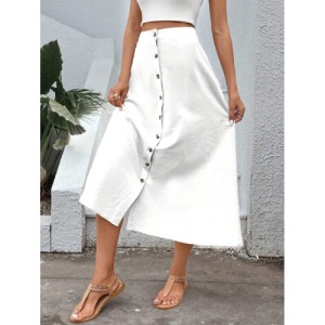 SHEIN Modely Twist Front Wrap Hem Solid Skirt