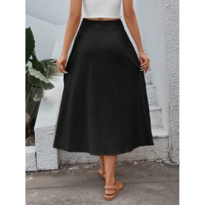 SHEIN VCAY Women's Single-Breasted Skirt Midi Length