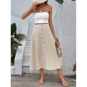 SHEIN VCAY Women's Single-Breasted Skirt Midi Length