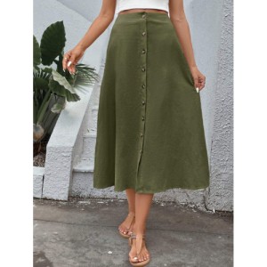 SHEIN VCAY Women's Single-Breasted Skirt Midi Length