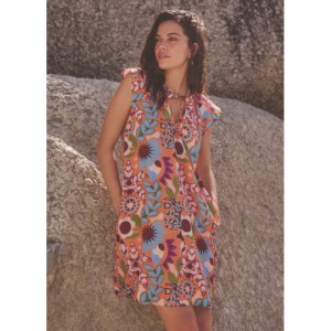 NEXT Petite Linen Blend Tie Neck Mini Summer Dress