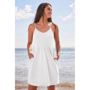 NEXT Cotton Seersucker Short V-Neck Cami Summer Dress