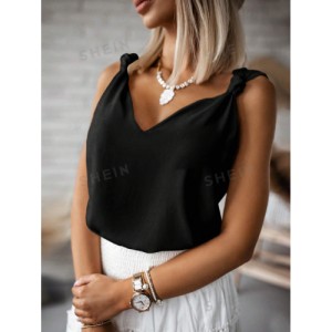 SHEIN Solid Knot Shoulder Tank Top