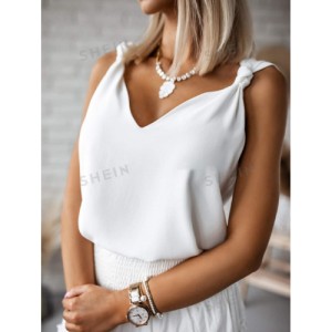 SHEIN Solid Knot Shoulder Tank Top