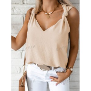 SHEIN Solid Knot Shoulder Tank Top