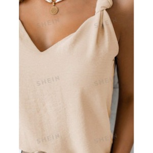 SHEIN Solid Knot Shoulder Tank Top