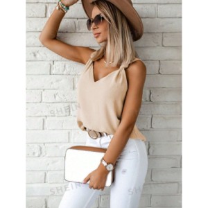 SHEIN Solid Knot Shoulder Tank Top