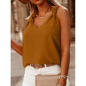 SHEIN Solid Knot Shoulder Tank Top