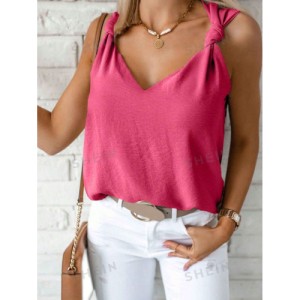 SHEIN Solid Knot Shoulder Tank Top