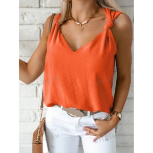 SHEIN Solid Knot Shoulder Tank Top