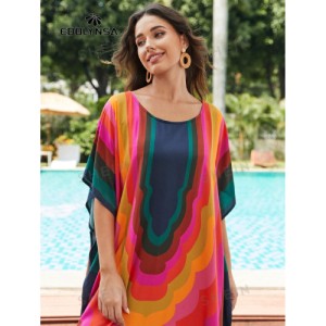 SHEIN Tie Dye Split Hem Cover-Up House V-Neck Kaftan Dress Vacation