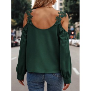 SHEIN LUNE Embroidery Patch Hollow Out Shoulder Women'S Long Sleeve Blouse