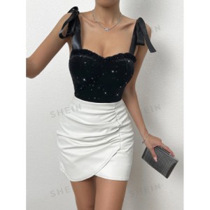 SHEIN Prive Fan-Shaped Pleated Strapless Bodysuit