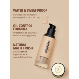 SHEGLAM Complexion Pro Long Lasting Breathable Matte Foundation-Porcelain Matte Sweat-proof Liquid Foundation Oil Control Full Coverage Pore-less Concealer Waterproof Flawless Non-Fading Weightless