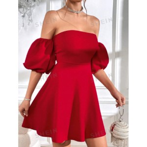 SHEIN Prive Off Shoulder Puff Sleeve Tie Backless Dress