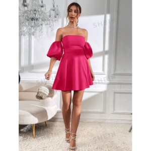 SHEIN Prive Off Shoulder Puff Sleeve Tie Backless Dress