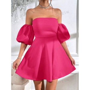 SHEIN Prive Off Shoulder Puff Sleeve Tie Backless Dress