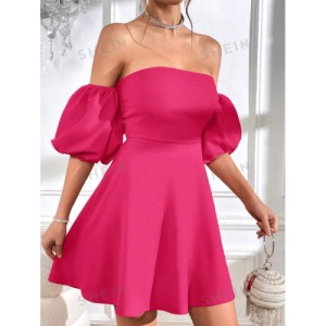 SHEIN Prive Off Shoulder Puff Sleeve Tie Backless Dress