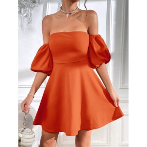 SHEIN Prive Off Shoulder Puff Sleeve Tie Backless Dress