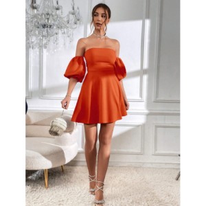 SHEIN Prive Off Shoulder Puff Sleeve Tie Backless Dress