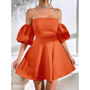 SHEIN Prive Off Shoulder Puff Sleeve Tie Backless Dress