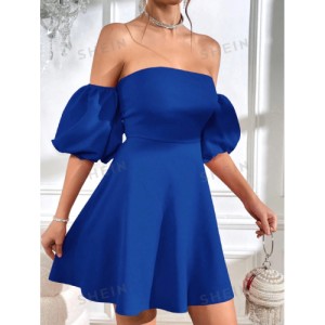 SHEIN Prive Off Shoulder Puff Sleeve Tie Backless Dress