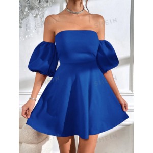 SHEIN Prive Off Shoulder Puff Sleeve Tie Backless Dress