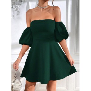 SHEIN Prive Off Shoulder Puff Sleeve Tie Backless Dress