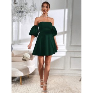 SHEIN Prive Off Shoulder Puff Sleeve Tie Backless Dress