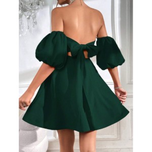 SHEIN Prive Off Shoulder Puff Sleeve Tie Backless Dress