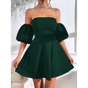 SHEIN Prive Off Shoulder Puff Sleeve Tie Backless Dress