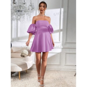 SHEIN Prive Off Shoulder Puff Sleeve Tie Backless Dress