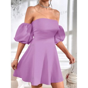 SHEIN Prive Off Shoulder Puff Sleeve Tie Backless Dress