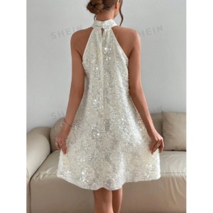 SHEIN VCAY Sequin Halter Neck Dress